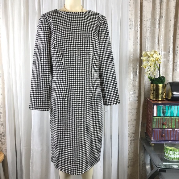 Chadwicks Dresses & Skirts - Houndstooth Dress Sz 14W Wool Blend Lining Vtg